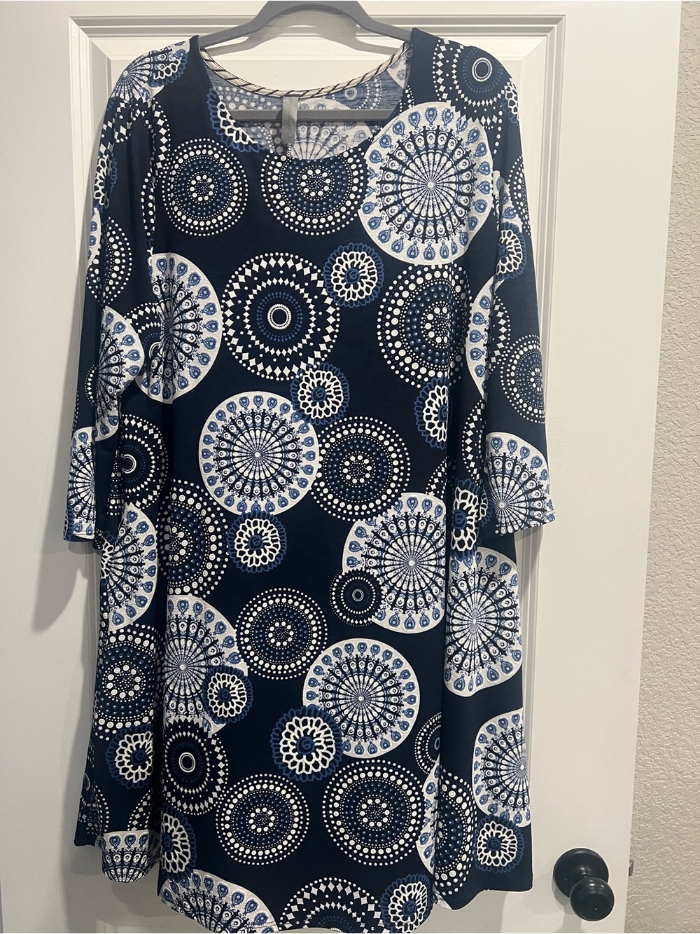 Honeyme Curvy Women’s Navy Blue Printed A-Line Dress